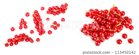 Red currant berry isolated on white background. Top view. Flat lay pattern 113450142
