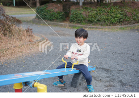 Boy playing with seesaw 113450161