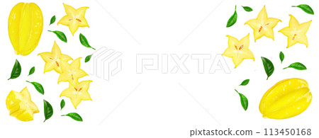 Carambola or star-fruit isolated on white background with copy space for your text. Top view. Flat lay Carambola or star-fruit isolated on white background with copy space for your text. Top view. Flat lay 113450168