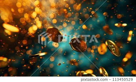 Golden Bitcoin Shower blurred background Golden Bitcoin Shower blurred background 113450529