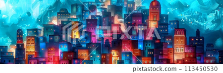 Mosaic Metropolis at Twilight background Mosaic Metropolis at Twilight background 113450530
