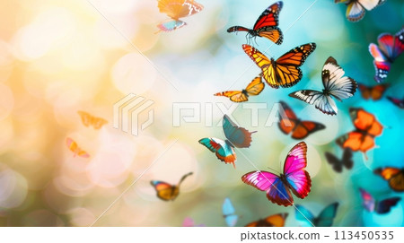 Sunlit Dance of Monarch Butterflies Sunlit Dance of Monarch Butterflies 113450535