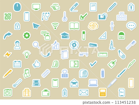 Illustration set for stationery, school, workplace, learning, and work (sticker style) 113451238