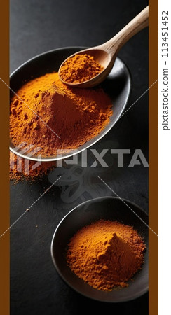 Saffron (powder) on a black background. 113451452