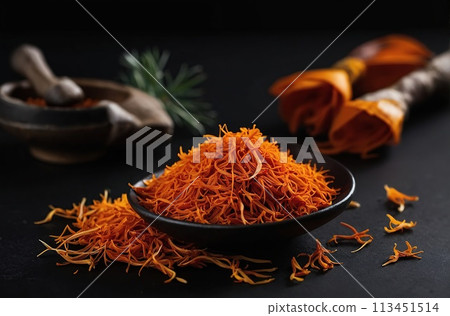 Saffron on a black background. Saffron on a black background. 113451514