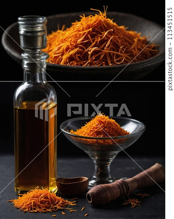 Saffron on a black background. Saffron on a black background. 113451515
