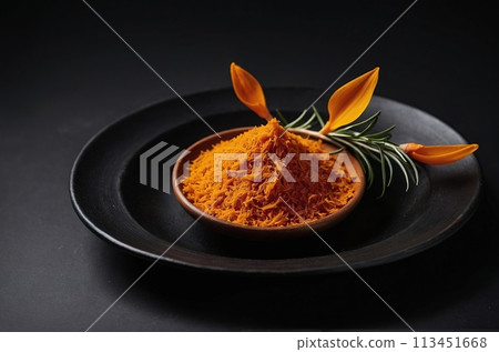 Saffron on a black background. 113451668