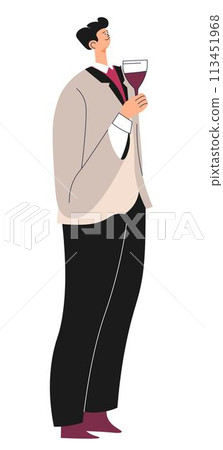 Man wearing formal clothes holding wine glass 113451968