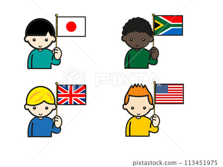 一組不同國家國旗的兒童 一組不同國家國旗的兒童 113451975