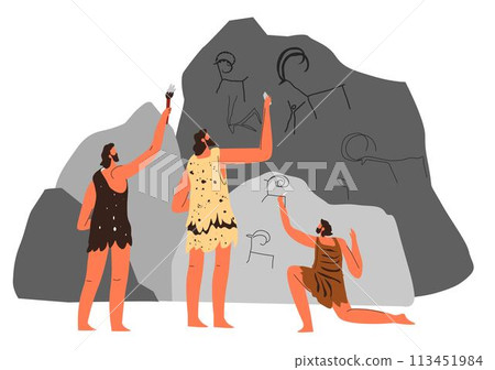 Prehistoric art, people drawing animals on caves Prehistoric art, people drawing animals on caves 113451984