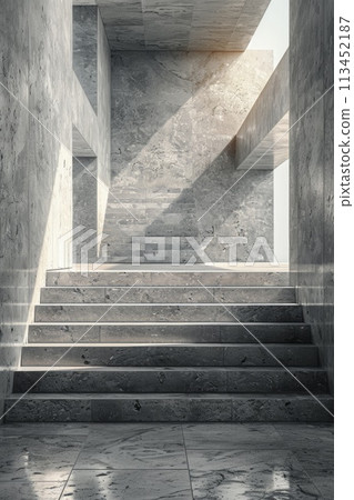 A stairway leading to a room with concrete walls and stairs, AI A stairway leading to a room with concrete walls and stairs, AI 113452187