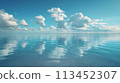 A large body of water with clouds in the sky, AI 113452307