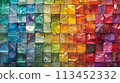 A colorful glass tiles are stacked together to make a pattern, AI 113452332