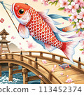 橋上鯉魚旗和櫻花 113452374
