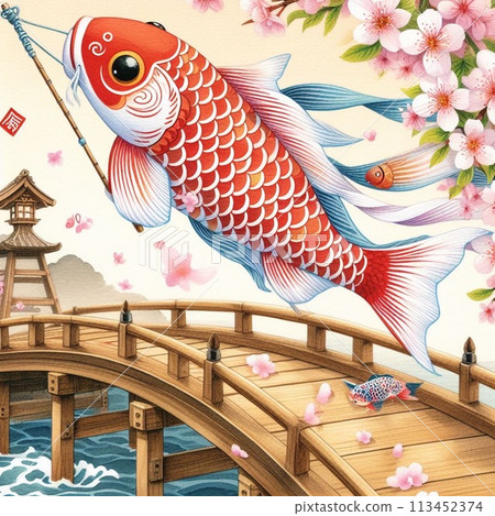 橋上鯉魚旗和櫻花 橋上鯉魚旗和櫻花 113452374