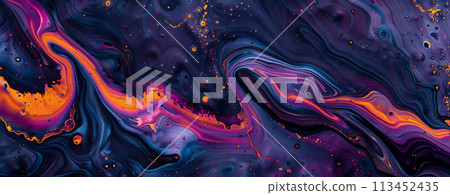 Mixing Liquid Paints Abstract Background in Magenta Colors, Generative AI 113452435