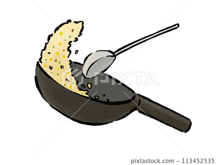 炒飯扇炒鍋的線描圖 113452535