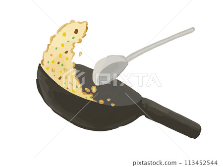 Illustration of frying fried rice and stirring a wok 113452544