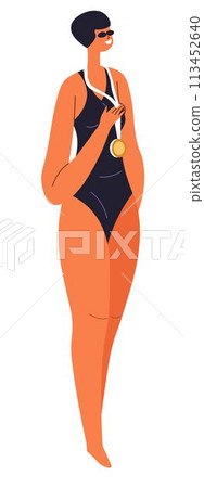 Swimmer win sportive challenge, medal for victory Swimmer win sportive challenge, medal for victory 113452640
