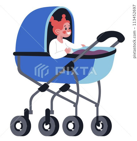 Small girl toddler sitting in perambulator vector Small girl toddler sitting in perambulator vector 113452697