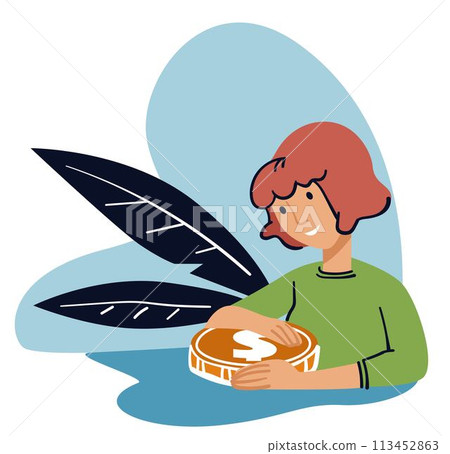 Young lady saving money for future budget planning Young lady saving money for future budget planning 113452863
