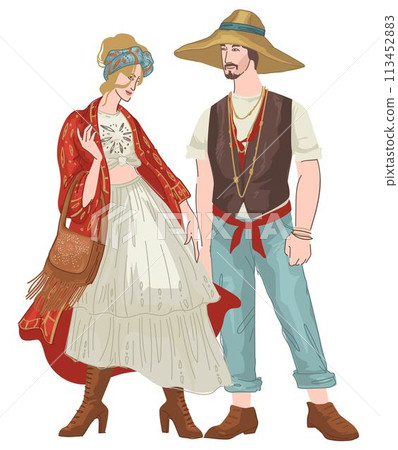 Bohemian couple man and woman wearing clothes 113452883