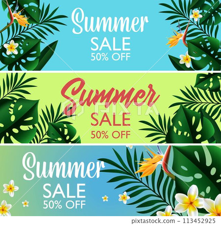 Summer Sale Tropical design template banner illustration 113452925