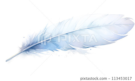 Beautiful single white feather watercolor illustration 113453017
