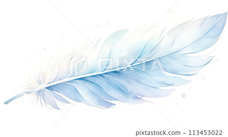 美麗的單根白羽毛的水彩插圖 113453022