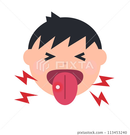 Icon of a boy suffering from a canker sore. Vector. 113453240