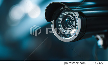 Close-up of a surveillance camera lens 113453279