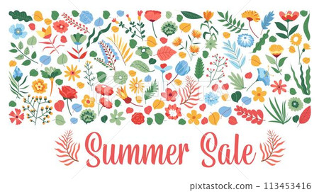 Summer Sale off vector banner flower print Summer Sale off vector banner flower print 113453416
