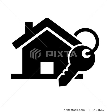 House and house key silhouette icon.Vector. 113453667