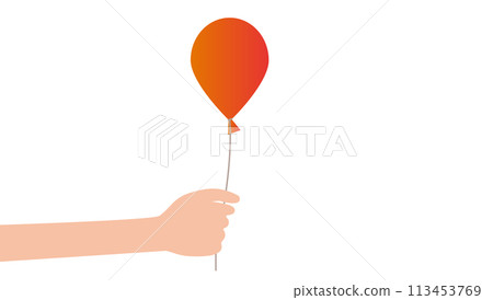 一隻手拿著一個紅色氣球的插圖 一隻手拿著一個紅色氣球的插圖 113453769