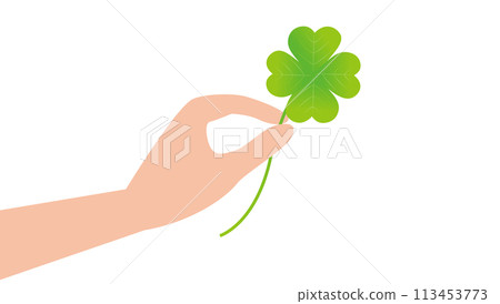Illustration of a hand holding a clover 113453773