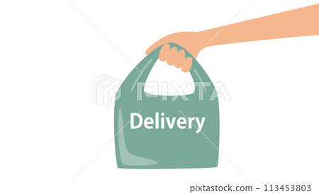 Illustration of a hand holding a delivery bag 113453803