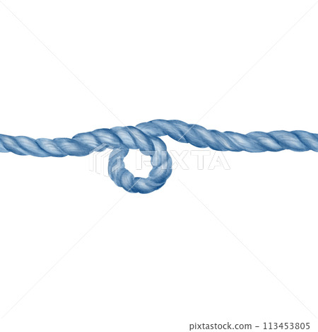 Seamless border loop of nautical rope. Blue and white monochrome color palette. Watercolor illustration. Element of azulejo tiles. For stickers, stationery, textiles. Seamless border loop of nautical rope. Blue and white monochrome color palette. Watercolor illustration. Element of azulejo tiles. For stickers, stationery, textiles. 113453805