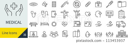 Vector medical line icon set 113453937
