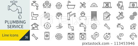 Vector plumbing line icon set 113453946
