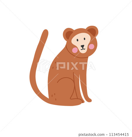 Cute baby monkey isolated on white background. Vector illustration of a monkey. 113454415