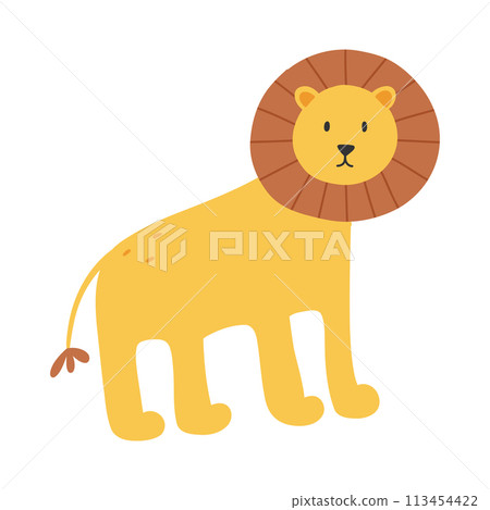 Cute lion isolated on white background. Lion vector illustration. Hand-drawn style. Cute lion isolated on white background. Lion vector illustration. Hand-drawn style. 113454422