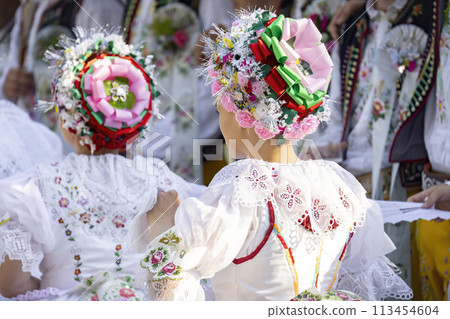 Detail of folk costume, Rakvice, Southern Moravia, Czech Republic Detail of folk costume, Rakvice, Southern Moravia, Czech Republic 113454604
