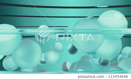 漂浮玻璃球和玻璃板CG背景素材 113454646