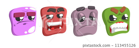 Funny Colorful Square Faces and Grimace Vector Set 113455126