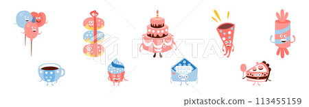 Funny Happy Birthday Character with Pretty Face Vector Set 113455159