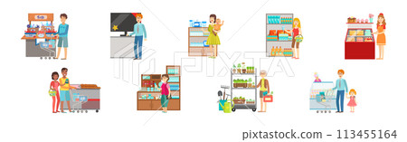 People Character Do Shopping and Purchase in Store Vector Set People Character Do Shopping and Purchase in Store Vector Set 113455164