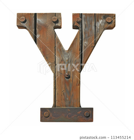 Rustic wooden letter Y on a white background. Isolated on a white background. 113455214
