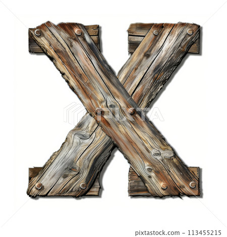 Close-up of an old wooden cross on a white background. 113455215