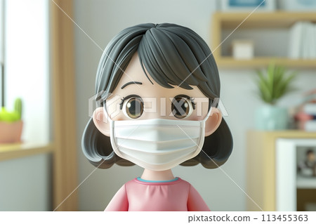 A woman wearing a mask indoors 113455363