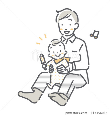嬰兒有節奏的父親和嬰兒簡單時尚的線條畫插圖 嬰兒有節奏的父親和嬰兒簡單時尚的線條畫插圖 113456016
